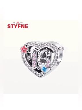 Heart shaped Sterling Silver 925 Charm “16” with Red and blue crystal details
